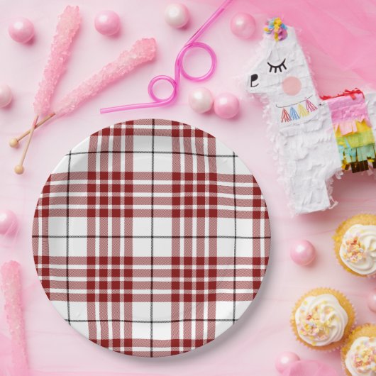 Assiettes En Carton Buchanan tartan rouge blanc plaid (Fête)
