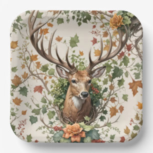 Assiettes En Carton Buck Deer Dans Les Fleurs D'Automne