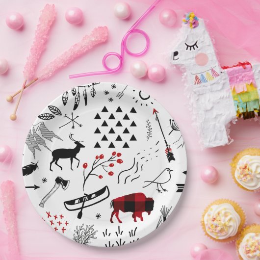 Assiettes En Carton Buffalo Adventures Black and Red Plaid ID599 (Fête)