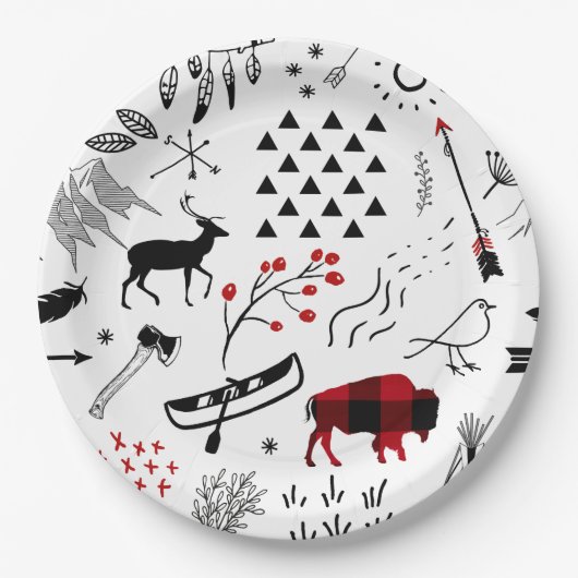 Assiettes En Carton Buffalo Adventures Black and Red Plaid ID599 (Devant)