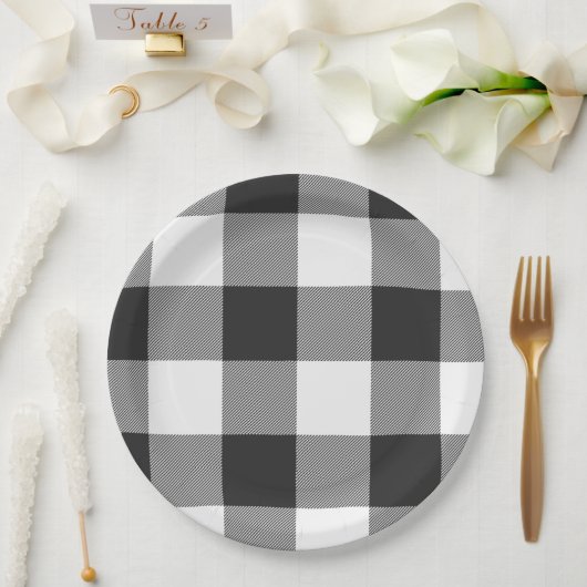 Assiettes En Carton Buffalo Check blanc et noir Carrés plaid (Mariage)