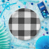 Assiettes En Carton Buffalo Check blanc et noir Carrés plaid (Fête)