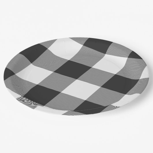 Assiettes En Carton Buffalo Check blanc et noir Carrés plaid (Angle)