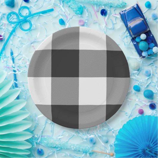 Assiettes En Carton Buffalo Check Carrés blancs et noirs Plaid Big (Fête)