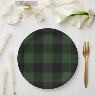 Assiettes En Carton Buffalo Check Celtic Green et Black Symétrie