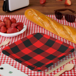 Assiettes En Carton Buffalo Check Rouge et Noir Lumberjack Plaid Decor