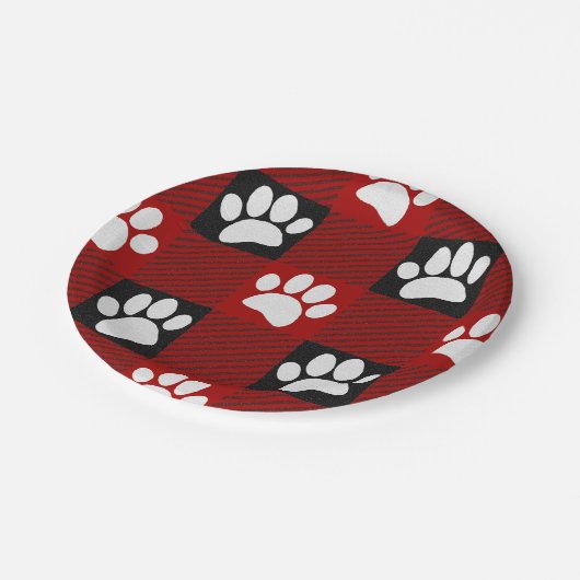 Assiettes En Carton Buffalo Empreinte de patte de chien plaqué en noir (Angle)