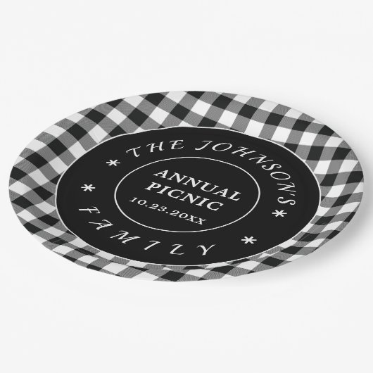 Assiettes En Carton  Buffalo noir blanc Chèques Plaque de papier pique (Angle)