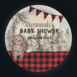 Assiettes En Carton Buffalo Plaid Baby shower des animaux de la forêt<br><div class="desc">Buffalo Plaid woland collection Baby shower Plaques de papier Le plaid Buffalo rencontre les animaux boisés Ours,  Cerf,  Renard,  Lapin et Chouette</div>