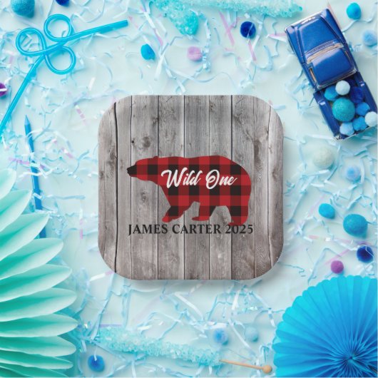 Assiettes En Carton Buffalo Plaid Bear Wild One Boy 1ère fête d'annive (Fête)