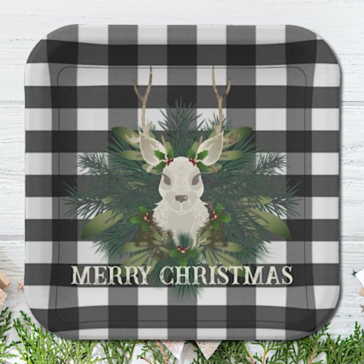 Assiettes En Carton Buffalo Plaid Festin Reindeer Noël
