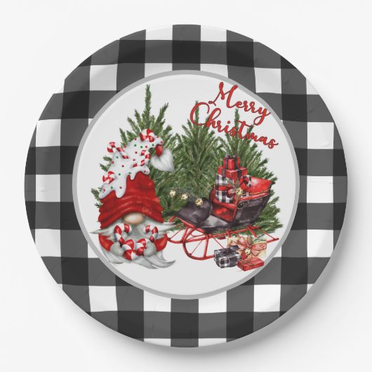 Assiettes En Carton Buffalo Plaid Gnome Christmas (Devant)