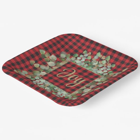 Assiettes En Carton Buffalo Plaid Gold Sparkhe Eucalyptus Personnalisé (Angulaire)
