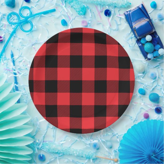 Assiettes En Carton Buffalo Plaid Red Black Check (Fête)