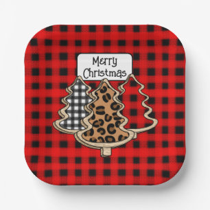 Assiettes En Carton Buffalo Plaid, Red En vichy sapins de Noël
