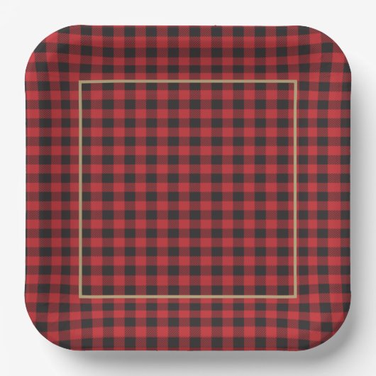 Assiettes En Carton Buffalo Rouge Noir Plaid Classique Rustique (Recto)
