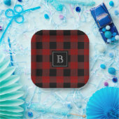 Assiettes En Carton Buffalo rustique Plaid Moderne Monogramme Rouge No (Fête)