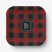 Assiettes En Carton Buffalo rustique Plaid Moderne Monogramme Rouge No (Recto)