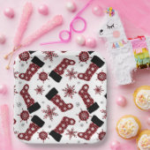 Assiettes En Carton Buffalo rustique Plaid Stocker Snowflakes Noël (Fête)