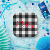 Assiettes En Carton Buffle noir et blanc de Noël plaqué (Fête)