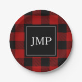 Assiettes En Carton Buffle rouge moderne posé | Initiale personnelle (Devant)