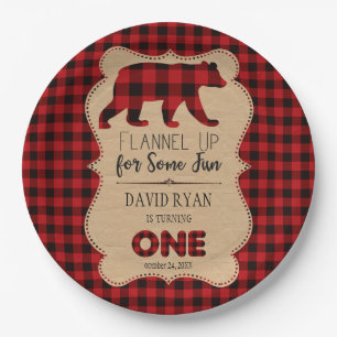 Assiettes En Carton Buffle rouge Plaid Anniversaire ONE Custom