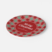 Assiettes En Carton Buffle rouge rustique à damier Joyeux Noël (Angle)