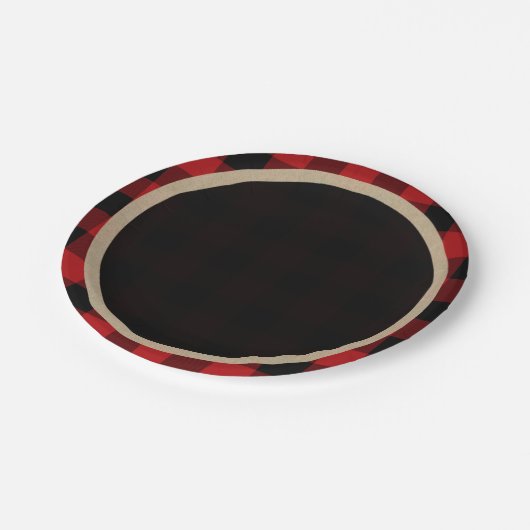 Assiettes En Carton Buffle rouge rustique noir plaid fête d'anniversai (Angle)