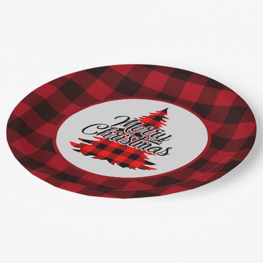 Assiettes En Carton Buffle rouge rustique plaqué Noël (Angle)