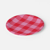 Assiettes En Carton Buffle rouge vif et rose plaid (Angle)