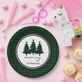 Assiettes En Carton Buffle vert Vérifier Pins Arbres Personnalisés (Fête)