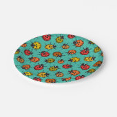 Assiettes En Carton Bugs colorés sur turquoise (Angle)