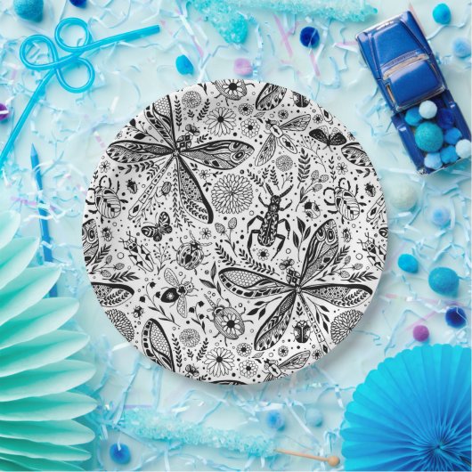 Assiettes En Carton Bugs de Doodle sur bleu foncé (Fête)