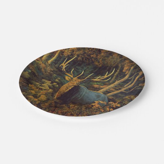 Assiettes En Carton Bull Elk dans la forêt d'automne (Angle)
