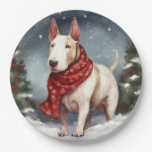 Assiettes En Carton Bull Terrier Chien à Noël de neige (Devant)