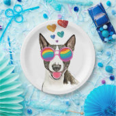Assiettes En Carton Bull Terrier Chien avec Coeurs Saint-Valentin (Fête)