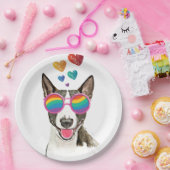 Assiettes En Carton Bull Terrier Chien avec Coeurs Saint-Valentin (Fête)