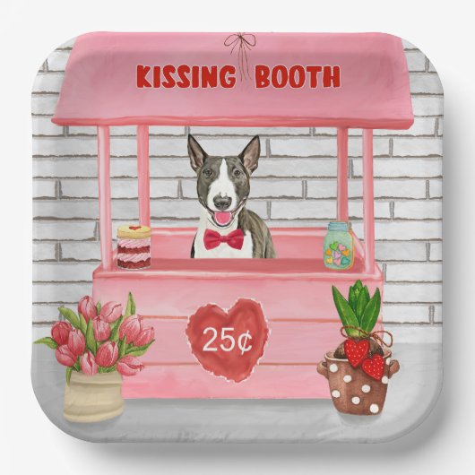 Assiettes En Carton Bull Terrier Chien Valentine's Day Kissing Booth (Recto)