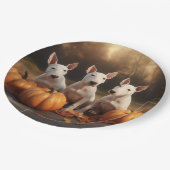 Assiettes En Carton Bull Terrier Chiot Automne Citrouille de plaisir (Angle)
