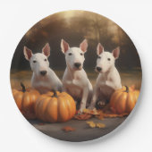 Assiettes En Carton Bull Terrier Chiot Automne Citrouille de plaisir (Devant)