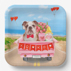 Assiettes En Carton Bulldog anglais Saint-Valentin Coeurs de camion