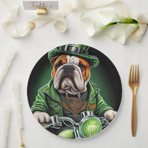 Assiettes En Carton Bulldog Conduisant un Vélo la Saint-Patrick