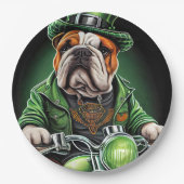 Assiettes En Carton Bulldog Driving Bike St. Patrick's Day (Devant)