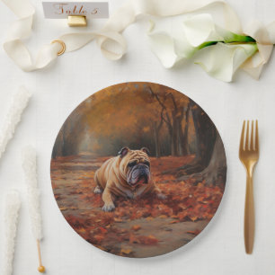 Assiettes En Carton Bulldog en automne Feuilles automne Inspire