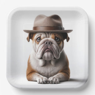 Assiettes En Carton Bulldog portant une fedora