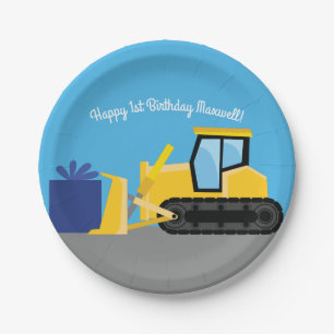 Assiettes En Carton Bulldozer Cute 1er Anniversaire Fête Construction