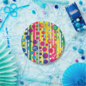 Assiettes En Carton [Bulles beatnik] rétro papier rayé de point de (Fête)