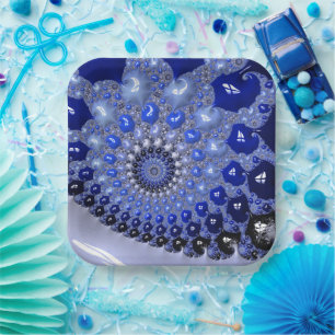 Assiettes En Carton Bulles fractales Ombre Bleu Abstrait