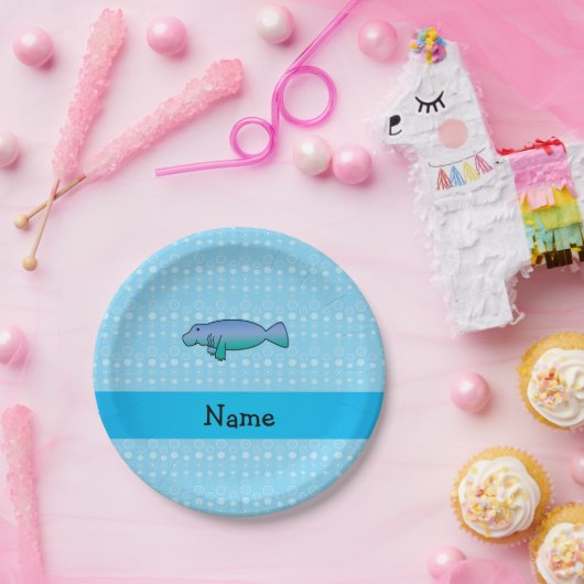Assiettes En Carton Bulles nommées personnalisées de bleu de lamantin (Fête)