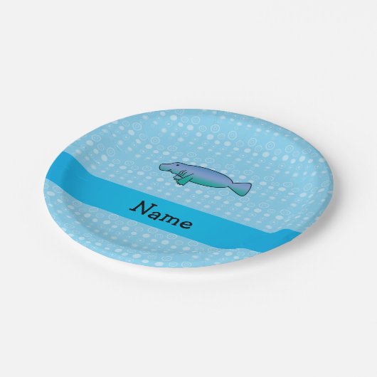 Assiettes En Carton Bulles nommées personnalisées de bleu de lamantin (Angle)